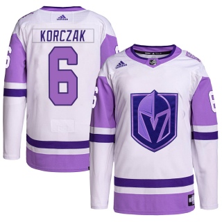 Men's Kaedan Korczak Vegas Golden Knights Adidas Hockey Fights Cancer Primegreen Jersey - Authentic White/Purple