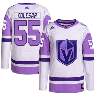 Men's Keegan Kolesar Vegas Golden Knights Adidas Hockey Fights Cancer Primegreen Jersey - Authentic White/Purple