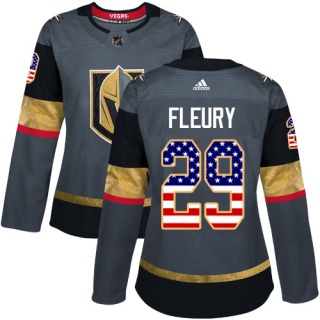 Women's Marc-Andre Fleury Vegas Golden Knights Adidas USA Flag Fashion Jersey - Authentic Gray