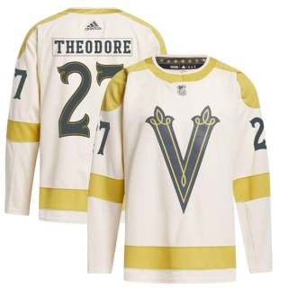 Youth Shea Theodore Vegas Golden Knights Adidas 2024 Winter Classic Primegreen Jersey - Authentic Cream
