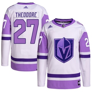 Youth Shea Theodore Vegas Golden Knights Adidas Hockey Fights Cancer Primegreen Jersey - Authentic White/Purple